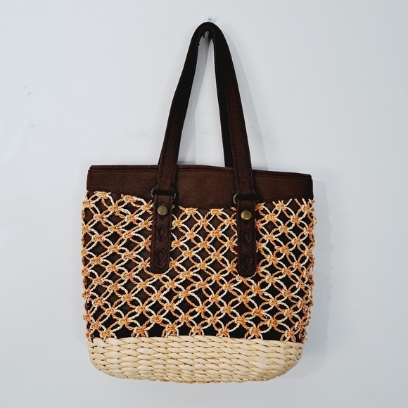 Lucky Brand Woven Straw Canvas Boho Large Festival Tote Bag - Picture 11 of 11